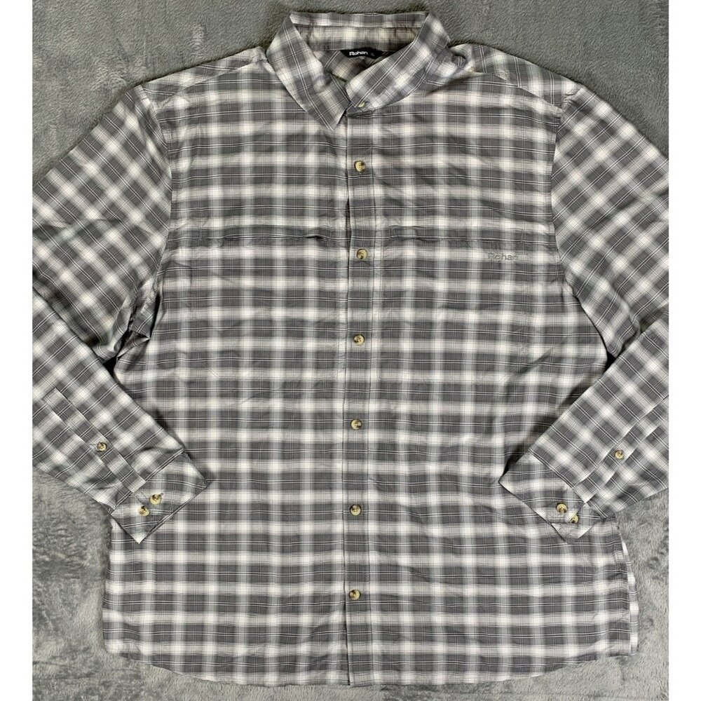 Rohan Shirt Men's XL Zenith Long Sleeve Shirt Gray Check Sun Protective